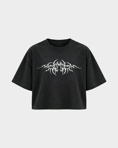 Hard Generation – Oversized Crop Top in Schwarz, Frontprint – Hard Nights