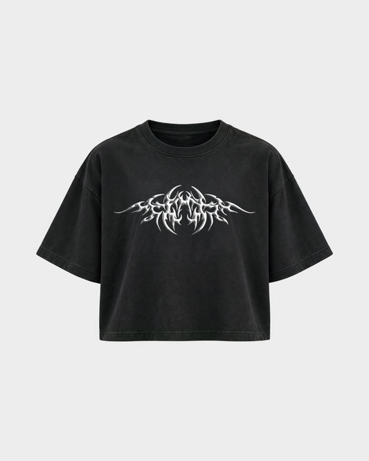 Hard Generation – Oversized Crop Top in Schwarz, Frontprint – Hard Nights