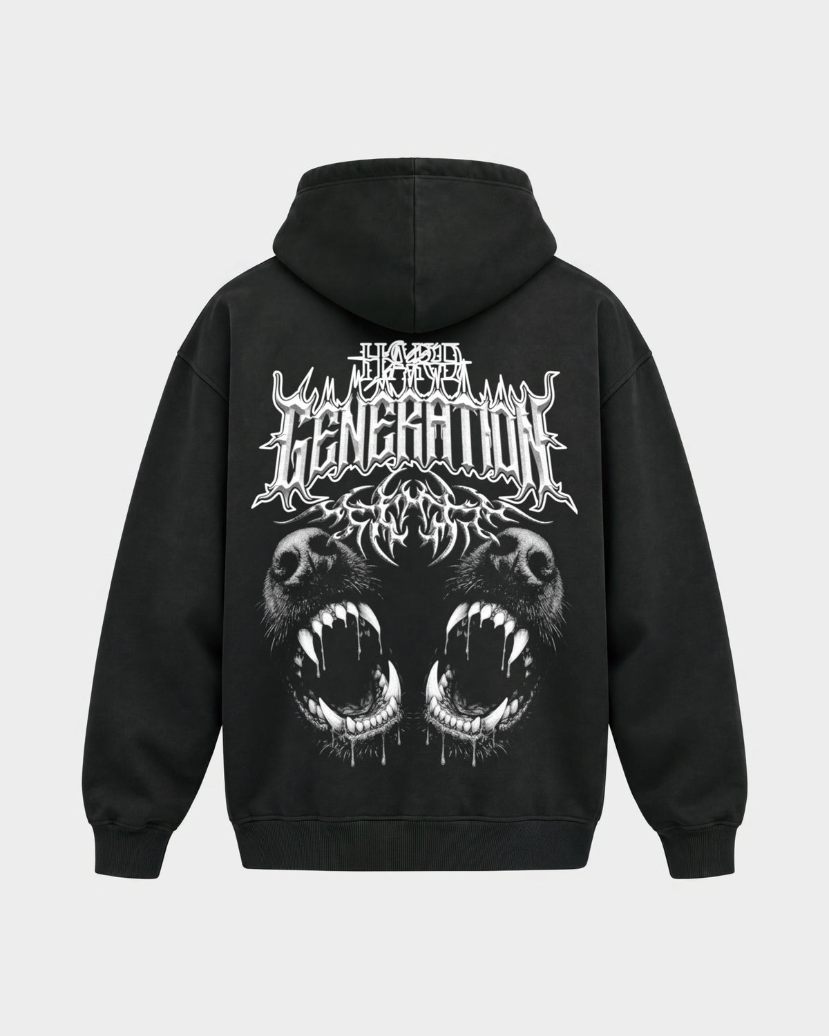 Hard Generation – Oversized Hoodie in Schwarz, Rückenprint – Hard Nights