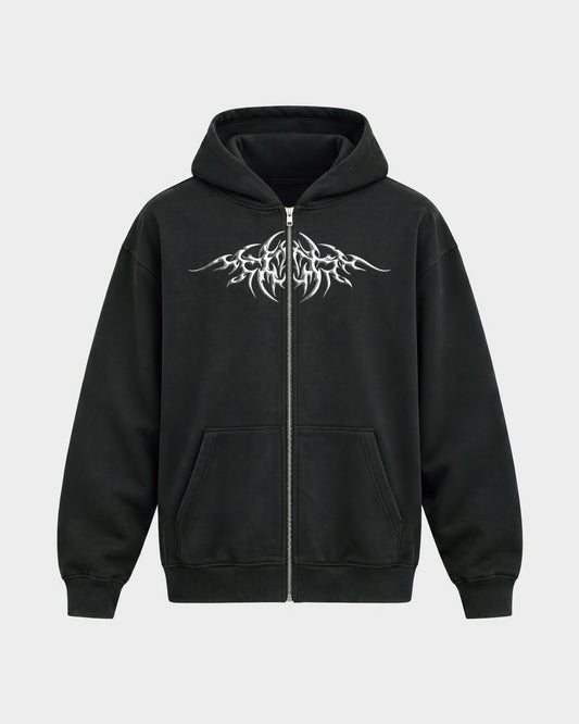 Hard Generation – Oversized Zipper Hoodie in Schwarz, Frontprint – Hard Nights