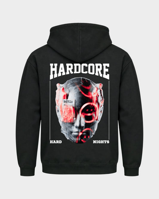 Hardcore – Basic Hoodie in Schwarz, Rückenprint – Hard Nights