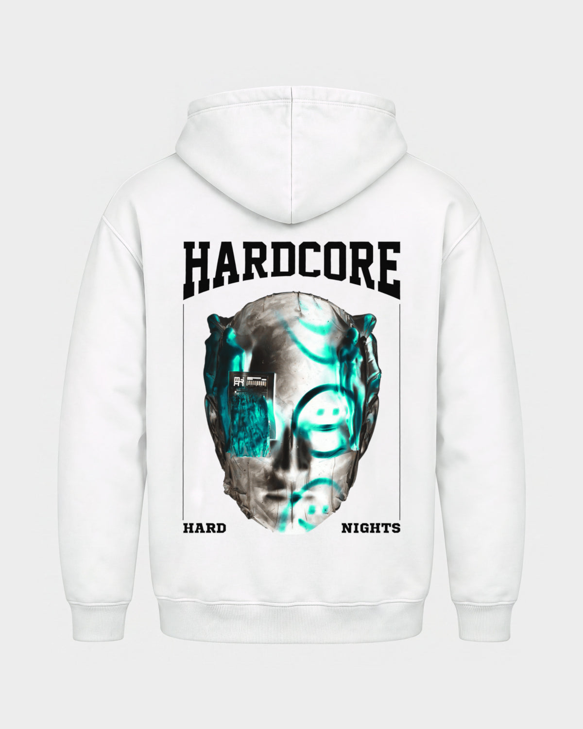 Hardcore – Basic Hoodie in Weiß, Rückenprint – Hard Nights