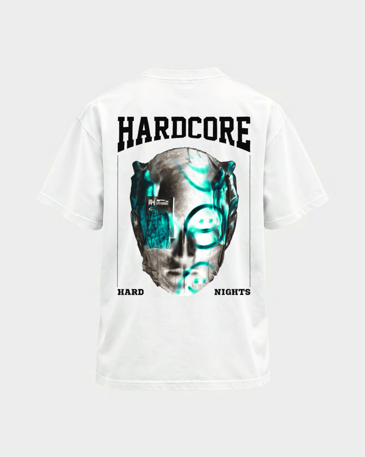 Hardcore – Basic Shirt in Weiß, Rückenprint – Hard Nights