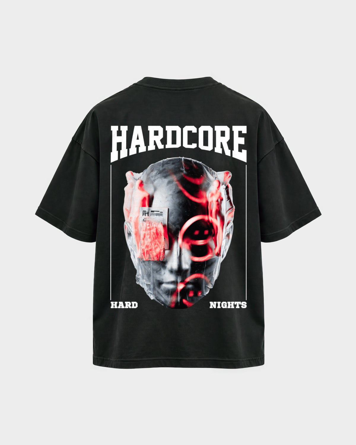 Hardcore – Oversized Shirt in Schwarz, Rückenprint – Hard Nights