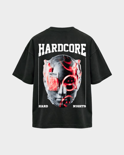 Hardcore – Oversized Shirt in Schwarz, Rückenprint – Hard Nights