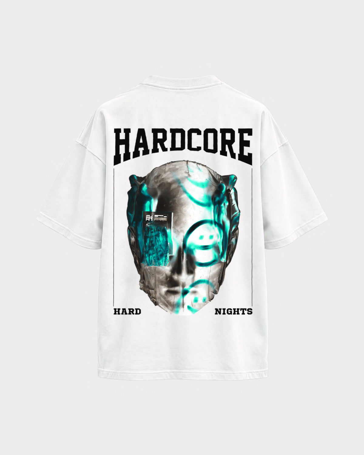 Hardcore – Oversized Shirt in Weiß, Rückenprint – Hard Nights