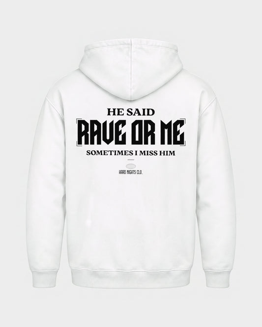 He said – Basic Hoodie in Weiß, Rückenprint – Hard Nights