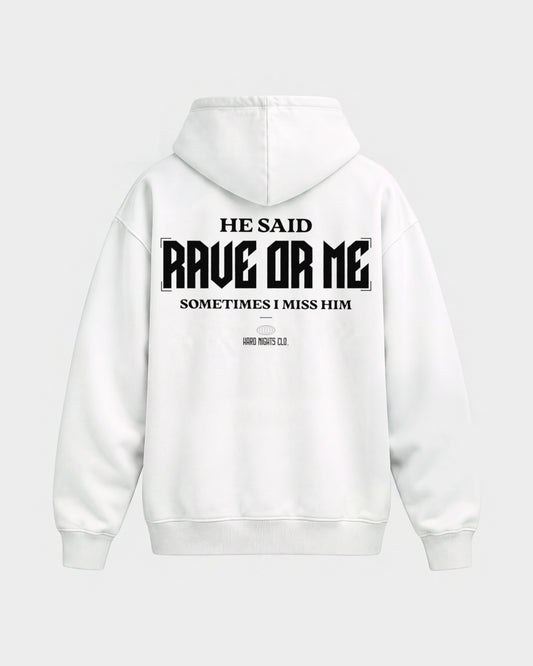 He said – Oversized Hoodie in Weiß, Rückenprint – Hard Nights