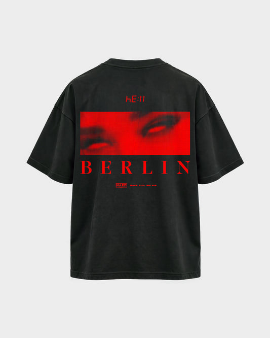Hell Berlin – Oversized Shirt in Schwarz, Rückenprint – Hard Nights