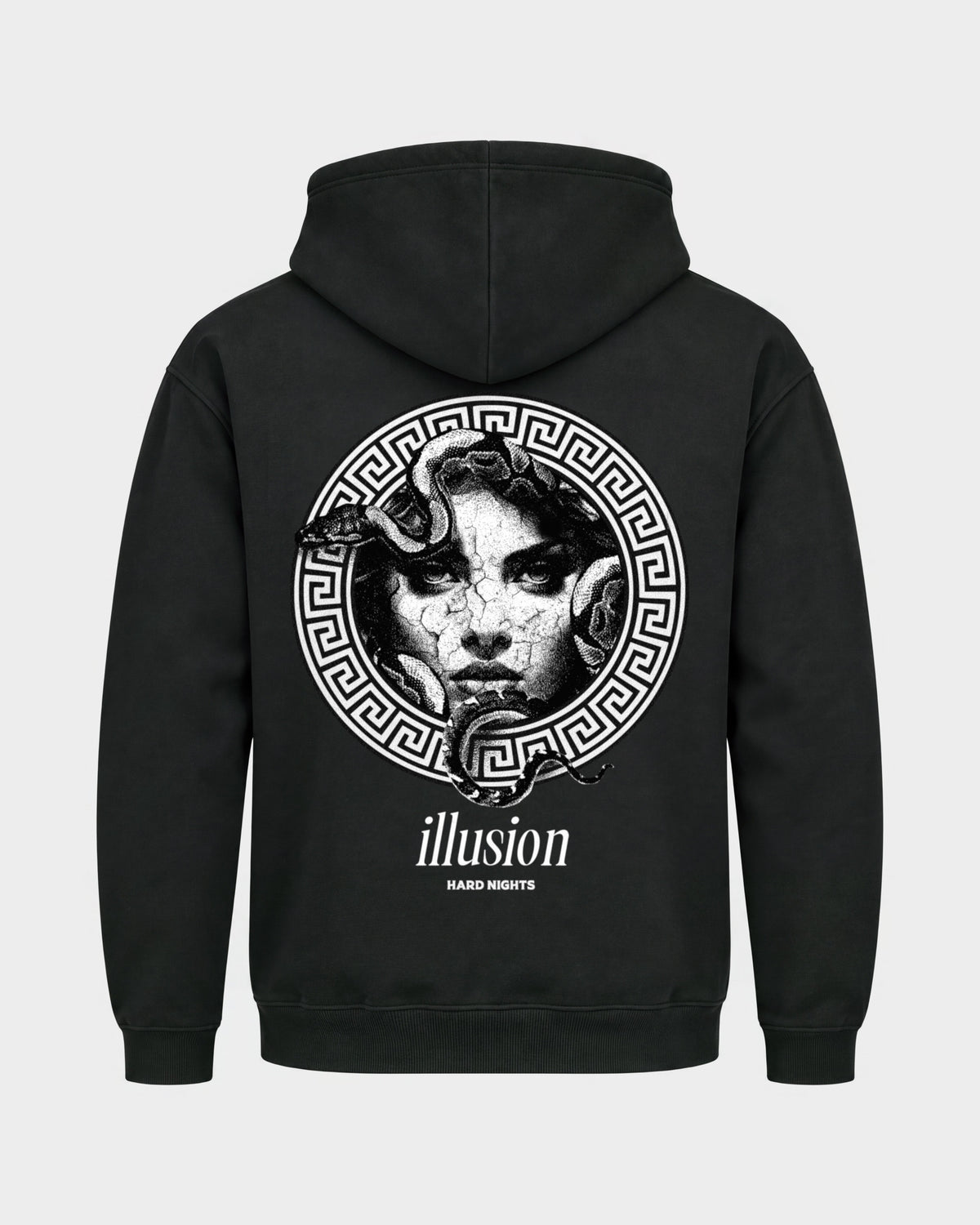 Illusion – Basic Hoodie in Schwarz, Rückenprint – Hard Nights