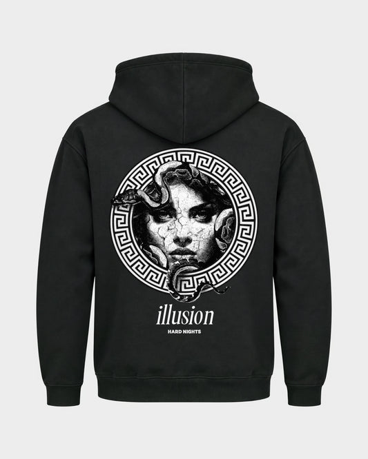 Illusion – Basic Hoodie in Schwarz, Rückenprint – Hard Nights
