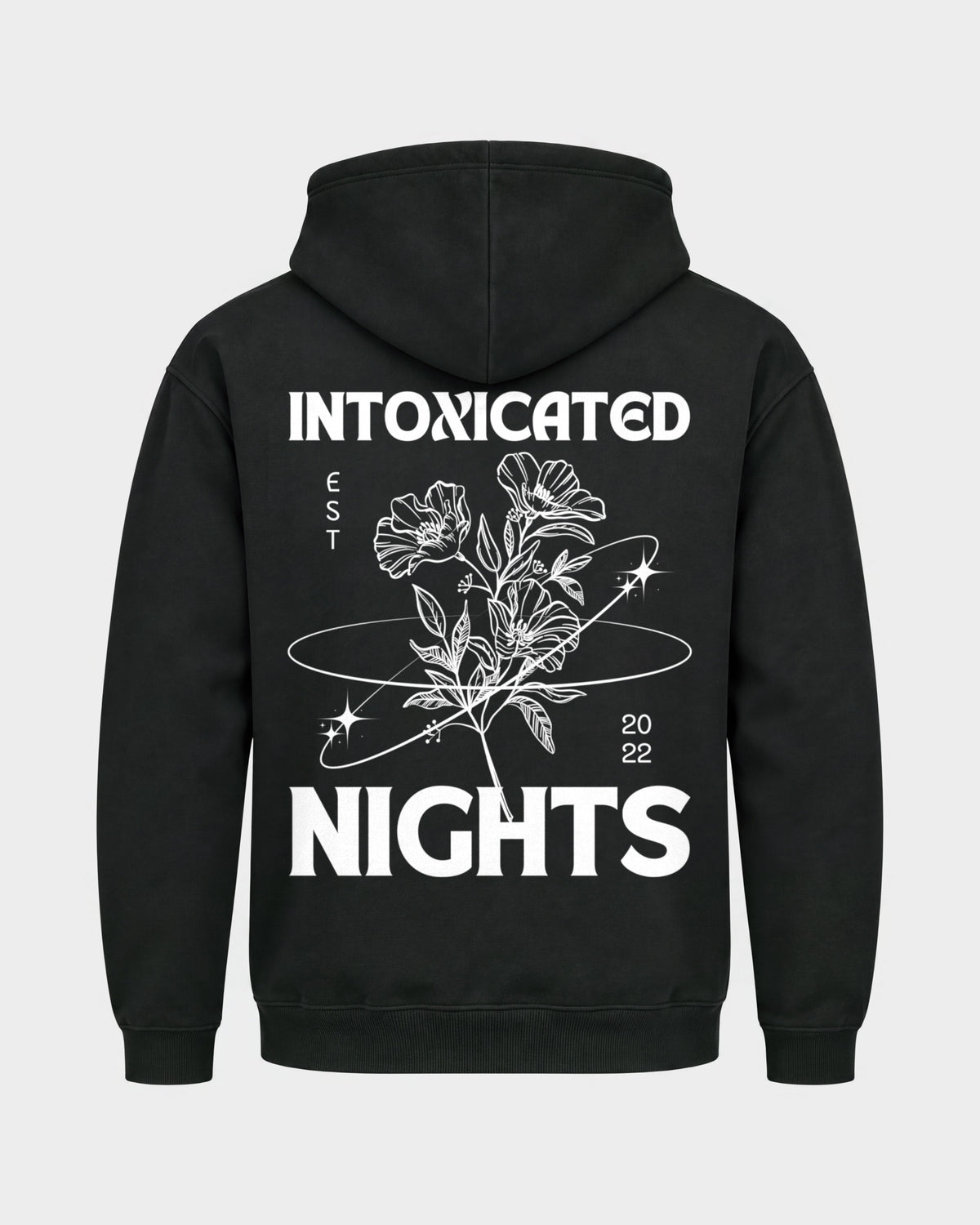 Intoxicated Nights – Basic Hoodie in Schwarz, Rückenprint – Hard Nights