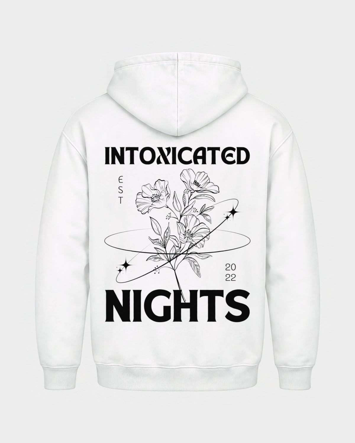 Intoxicated Nights – Basic Hoodie in Weiß, Rückenprint – Hard Nights