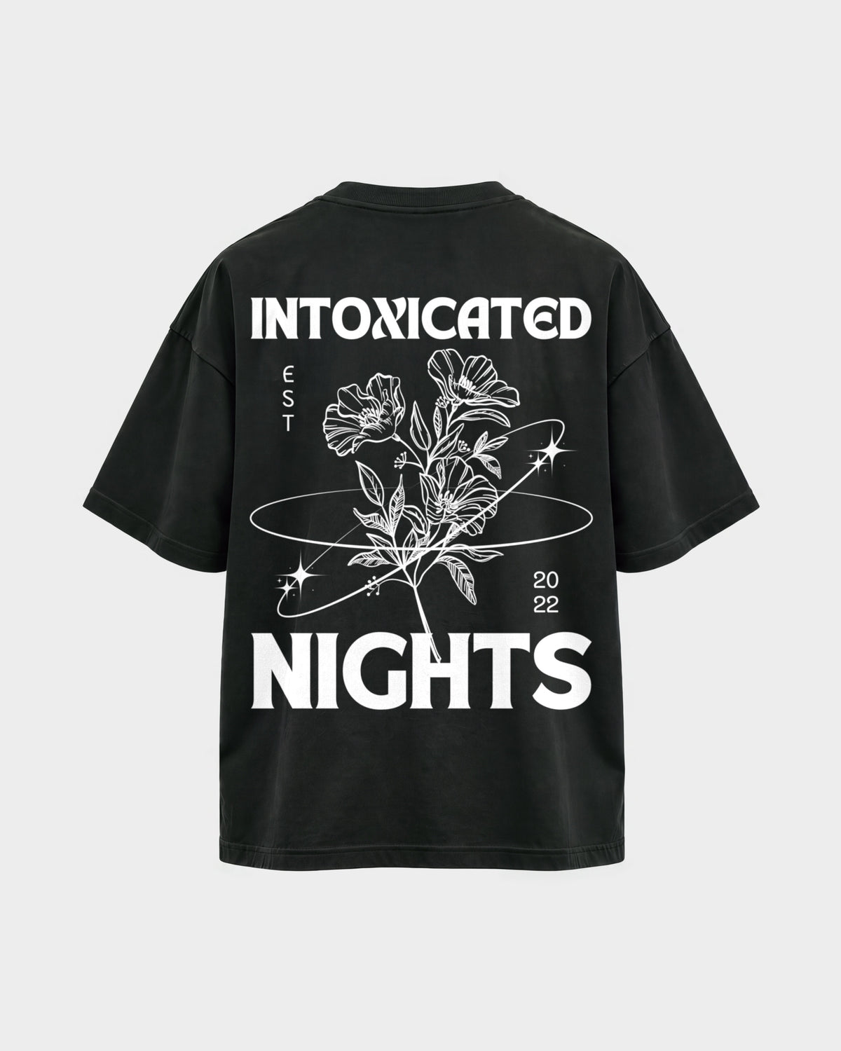 Intoxicated Nights – Oversized Shirt in Schwarz, Rückenprint – Hard Nights