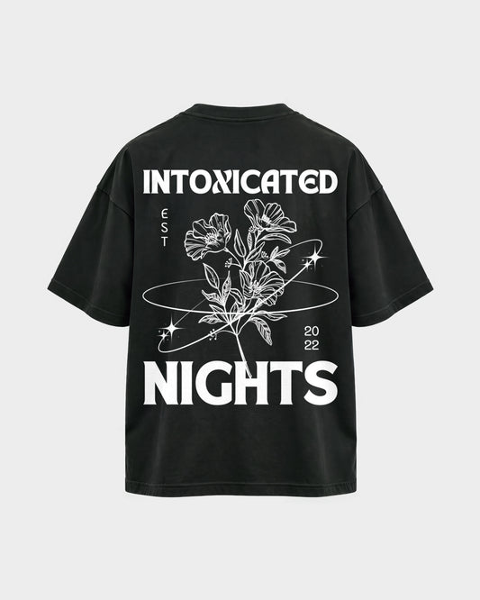 Intoxicated Nights – Oversized Shirt in Schwarz, Rückenprint – Hard Nights