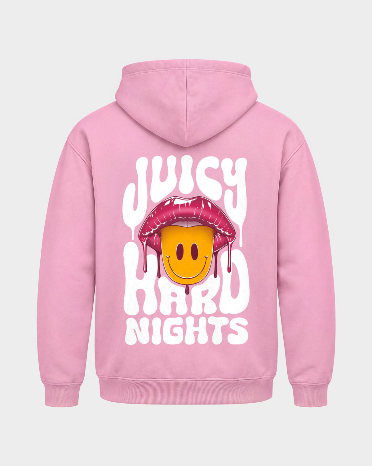Juicy Hard Nights – Basic Hoodie in Babyrosa, Rückenprint – Hard Nights