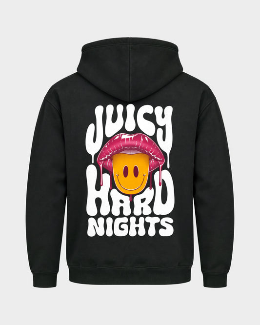 Juicy Hard Nights – Basic Hoodie in Schwarz, Rückenprint – Hard Nights