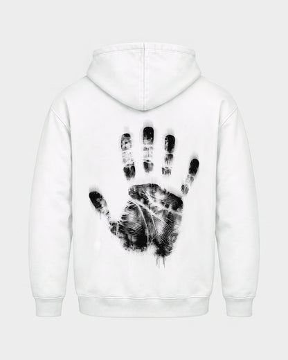 Last night a dj saved my life – Basic Hoodie in Weiß, Rückenprint – Hard Nights