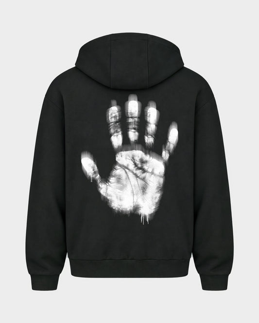 Last night a dj saved my life – Oversized Zipper Hoodie in Schwarz, Rückenprint – Hard Nights
