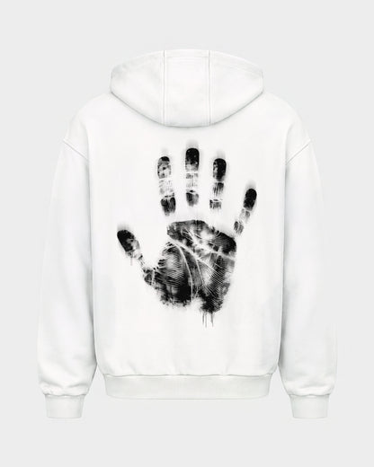 Last night a dj saved my life – Oversized Zipper Hoodie in Weiß, Rückenprint – Hard Nights