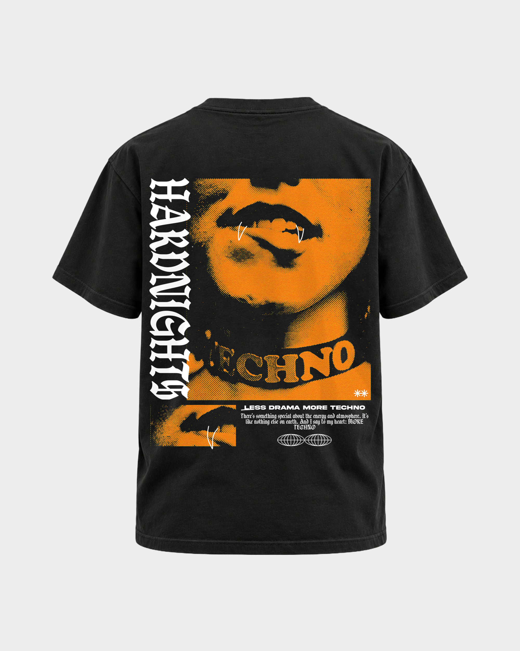 Less drama more techno – Basic Shirt in Black – Rückansicht
