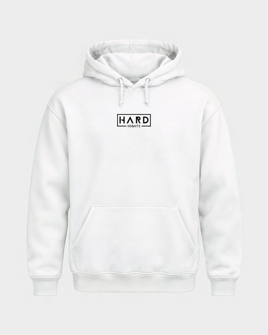 Hard Nights Logo – Basic Hoodie in Weiß, Frontprint – Hard Nights