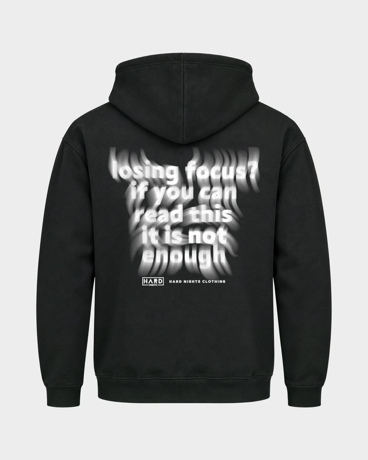 Losing focus? – Basic Hoodie in Schwarz, Rückenprint – Hard Nights