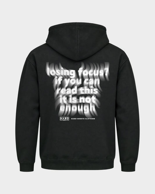 Losing focus? – Basic Hoodie in Schwarz, Rückenprint – Hard Nights