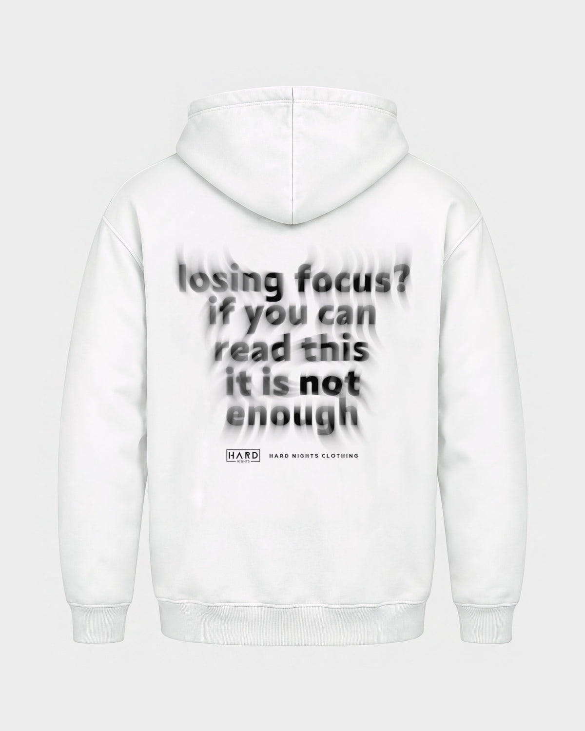Losing focus? – Basic Hoodie in Weiß, Rückenprint – Hard Nights