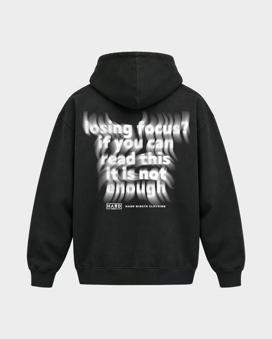 Losing focus? – Oversized Hoodie in Schwarz, Rückenprint – Hard Nights