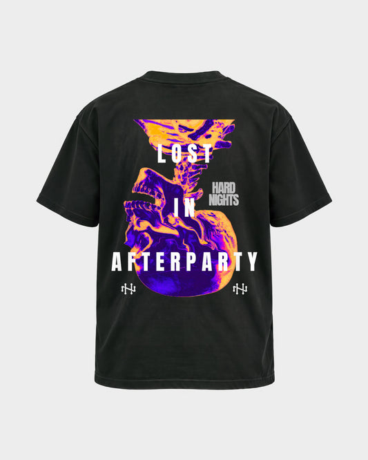 Lost in afterparty – Basic Shirt in Schwarz, Rückenprint – Hard Nights