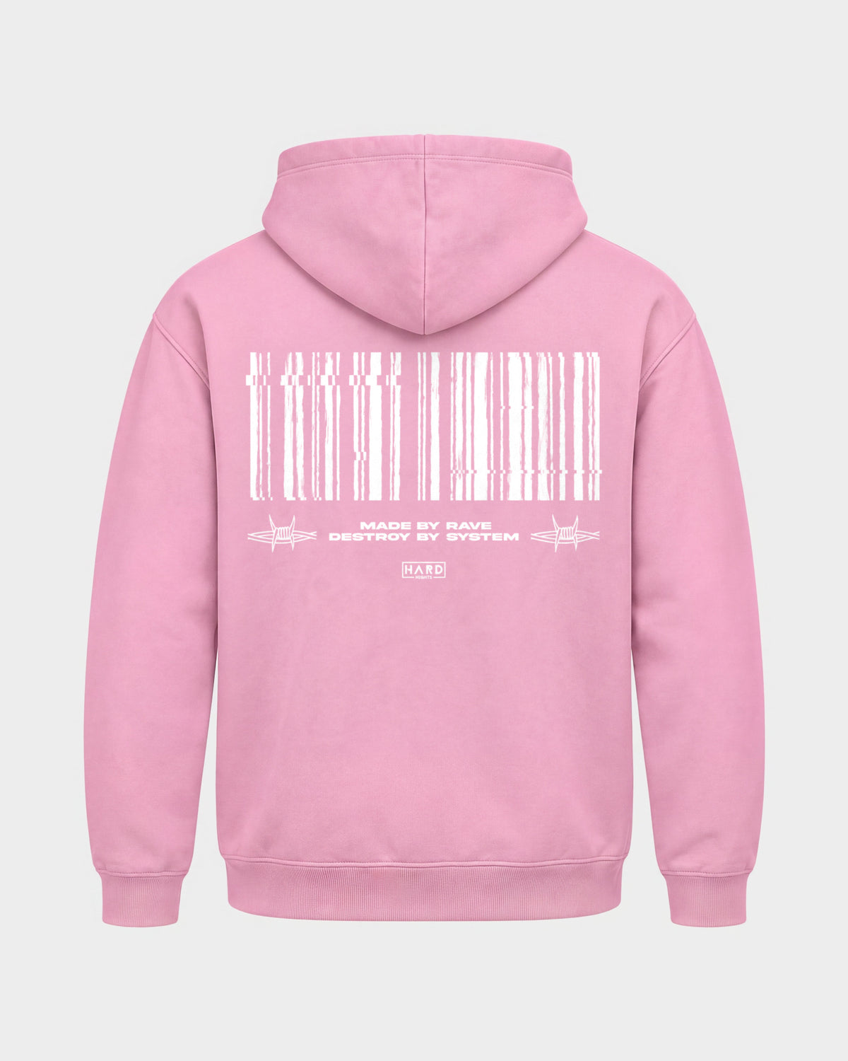 Made by rave – Basic Hoodie in Babyrosa, Rückenprint – Hard Nights