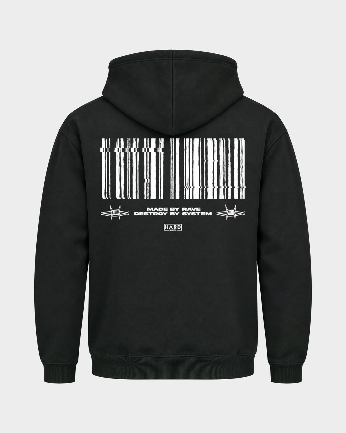 Made by rave – Basic Hoodie in Schwarz, Rückenprint – Hard Nights