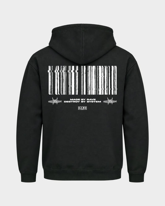 Made by rave – Basic Hoodie in Schwarz, Rückenprint – Hard Nights