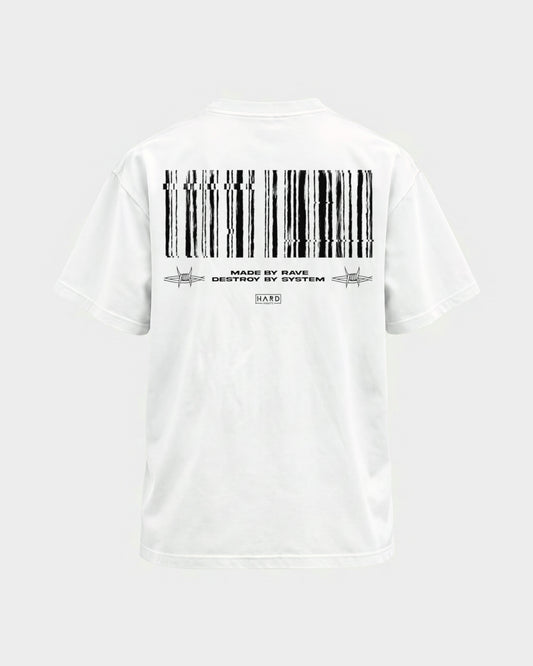 Made by rave – Basic Shirt in Weiß, Rückenprint – Hard Nights