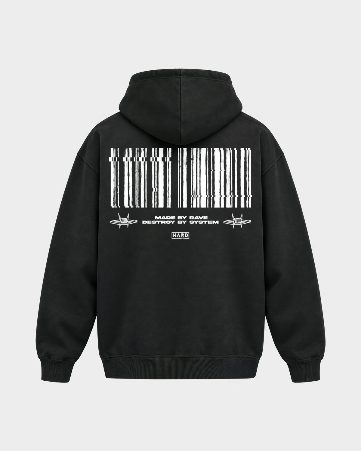 Made by rave – Oversized Hoodie in Schwarz, Rückenprint – Hard Nights
