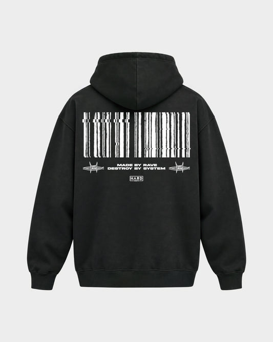 Made by rave – Oversized Hoodie in Schwarz, Rückenprint – Hard Nights