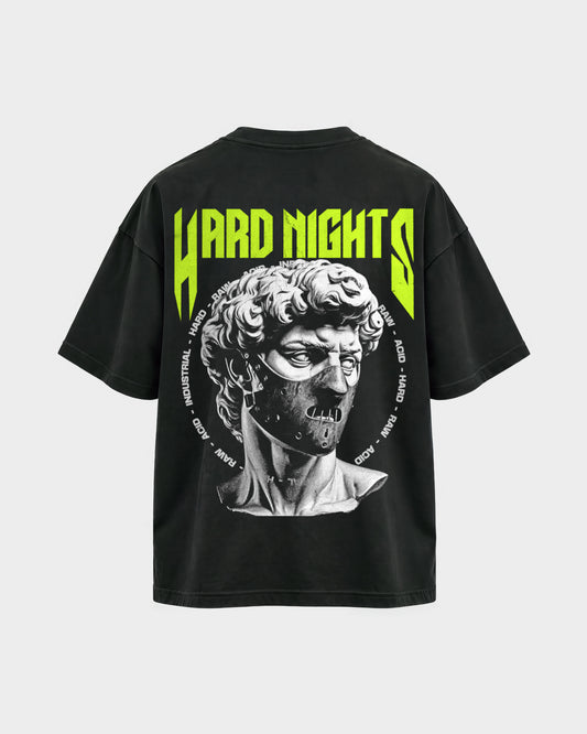 Masked Raver – Oversized Shirt in Schwarz, Rückenprint – Hard Nights