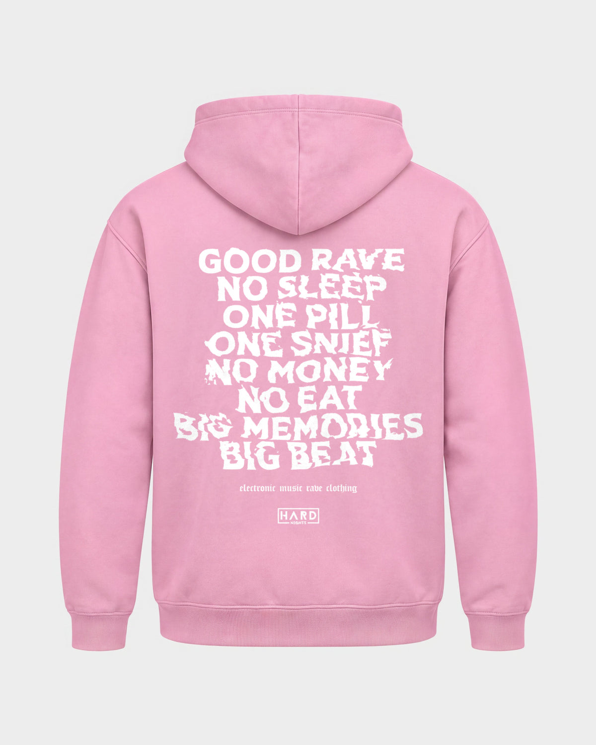 Memories – Basic Hoodie in Babyrosa, Rückenprint – Hard Nights