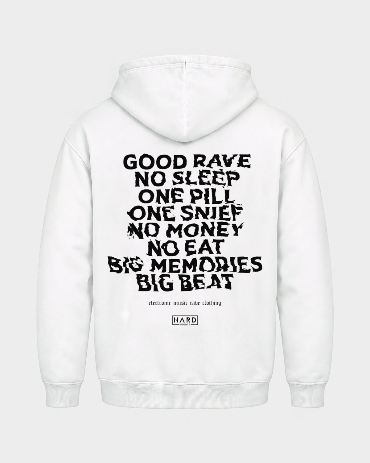 Memories – Basic Hoodie in Weiß, Rückenprint – Hard Nights