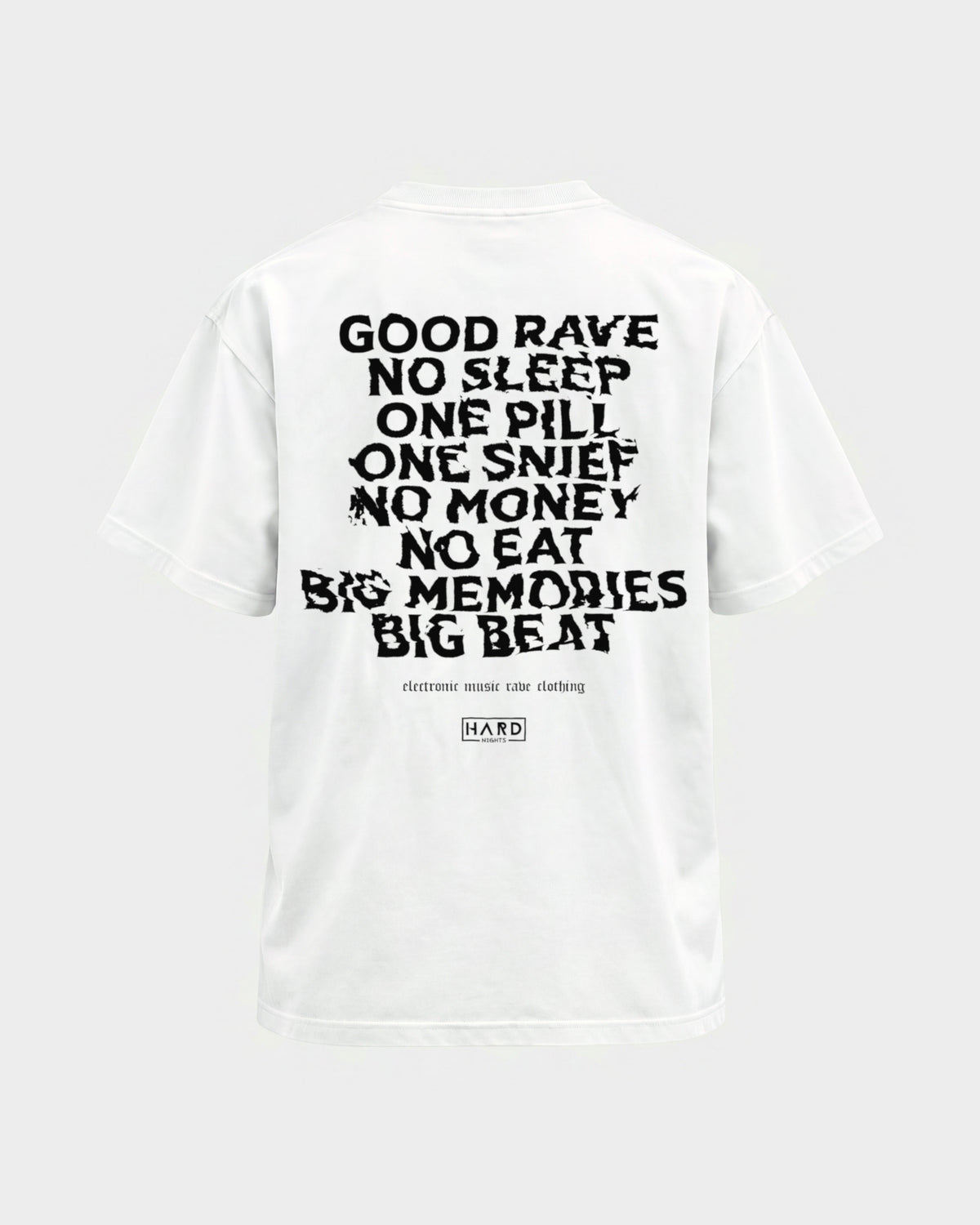 Memories – Basic Shirt in Weiß, Rückenprint – Hard Nights