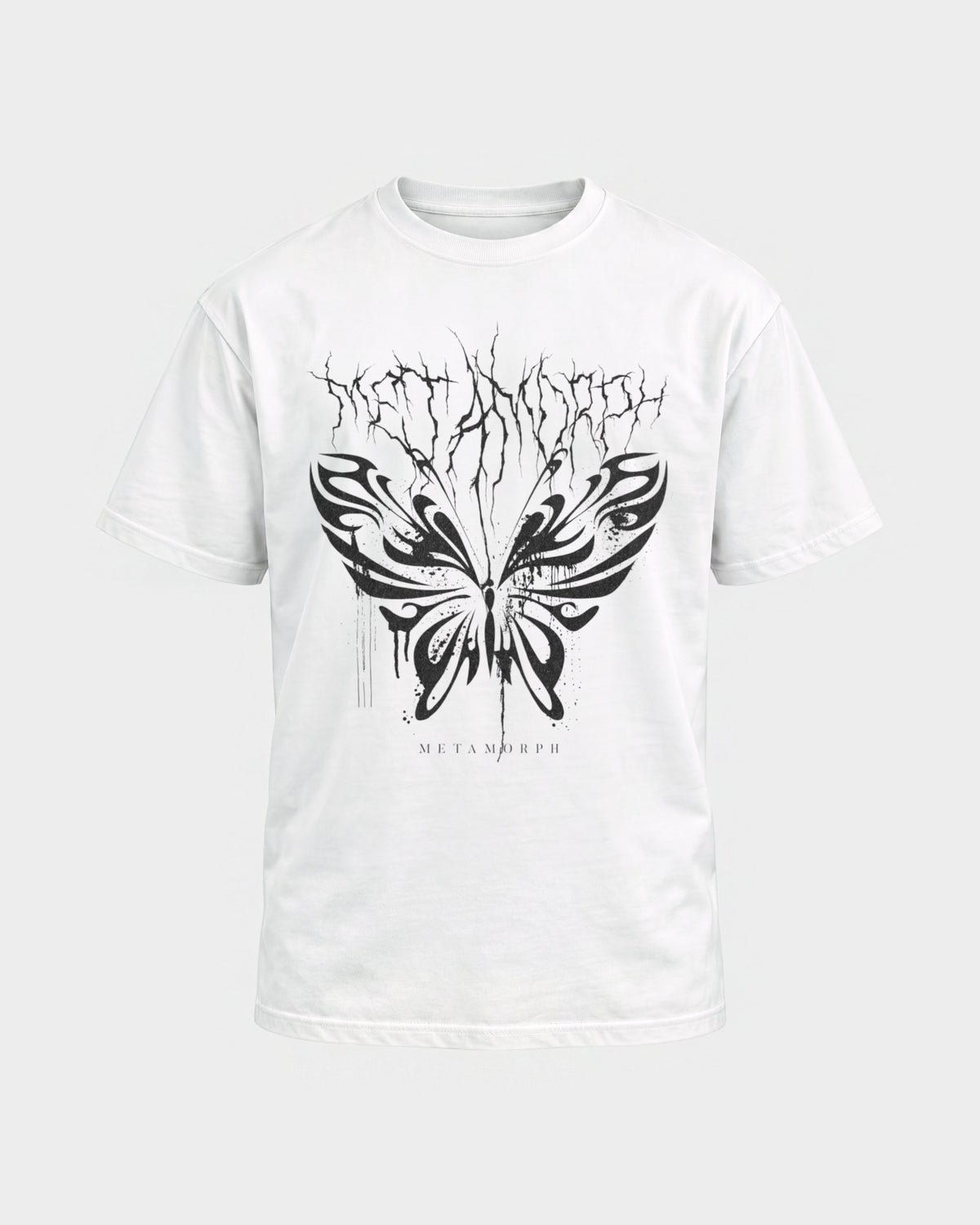 Metamorph – Basic Shirt in Weiß, Frontprint – Hard Nights