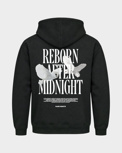 Midnight Owls – Basic Hoodie in Schwarz, Rückenprint – Hard Nights