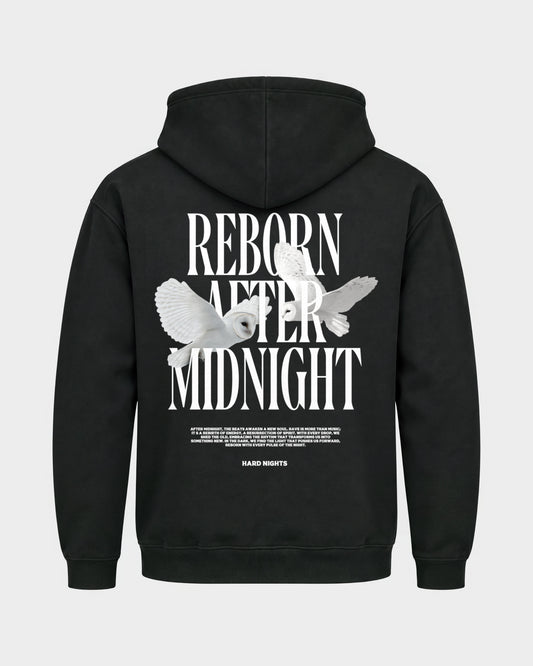 Midnight Owls – Basic Hoodie in Schwarz, Rückenprint – Hard Nights