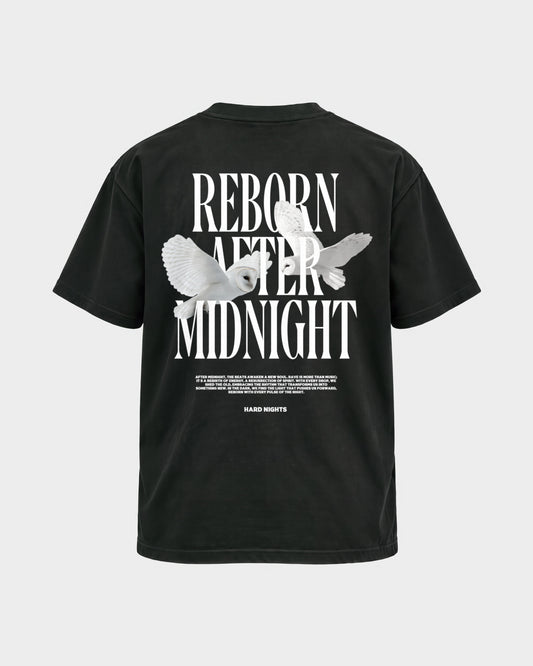 Midnight Owls – Basic Shirt in Schwarz, Rückenprint – Hard Nights