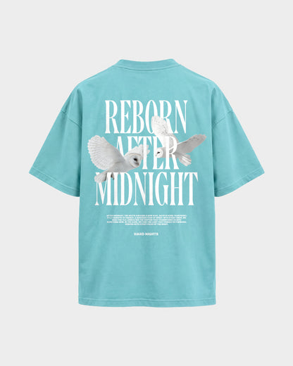 Midnight Owls – Oversized Shirt in Berylblau, Rückenprint – Hard Nights