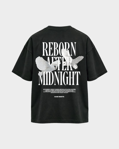 Midnight Owls – Oversized Shirt in Schwarz, Rückenprint – Hard Nights