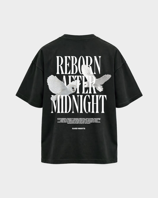 Midnight Owls – Oversized Shirt in Schwarz, Rückenprint – Hard Nights