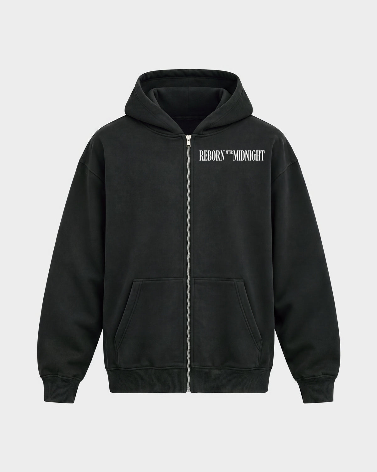 Midnight Owls – Oversized Zipper Hoodie in Schwarz, Frontprint – Hard Nights