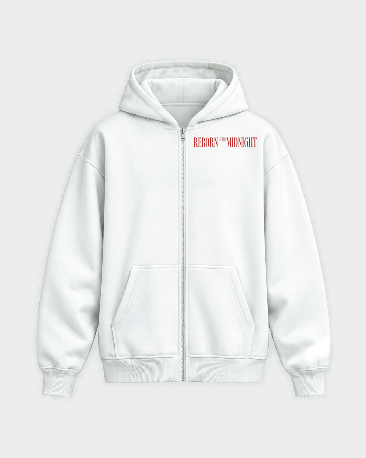 Midnight Owls – Oversized Zipper Hoodie in Weiß, Frontprint – Hard Nights